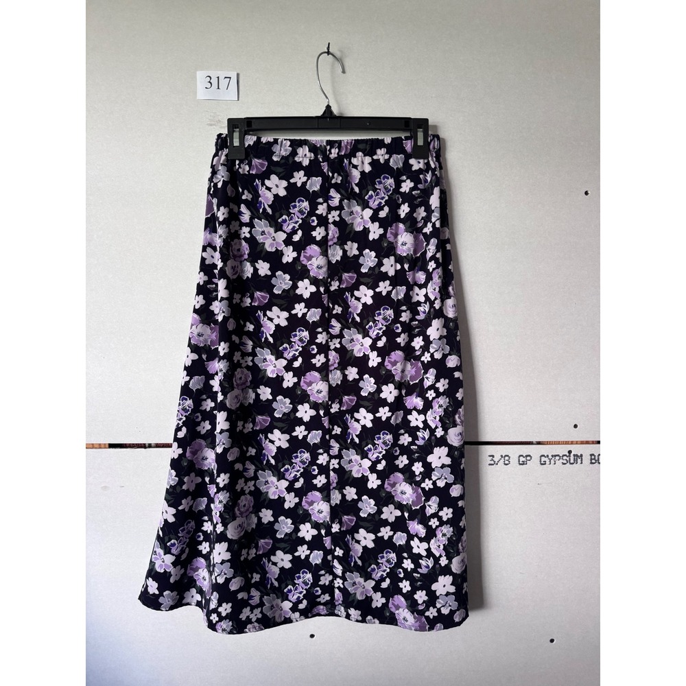 Ruth of Carolina Floral Midi Skirt Purple Lavender Elastic Waist A-Line Size 14